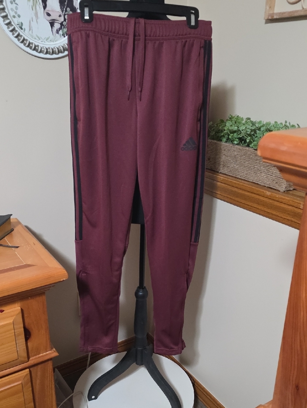 adidas Burgundy Track Pants with Black Side Stripes